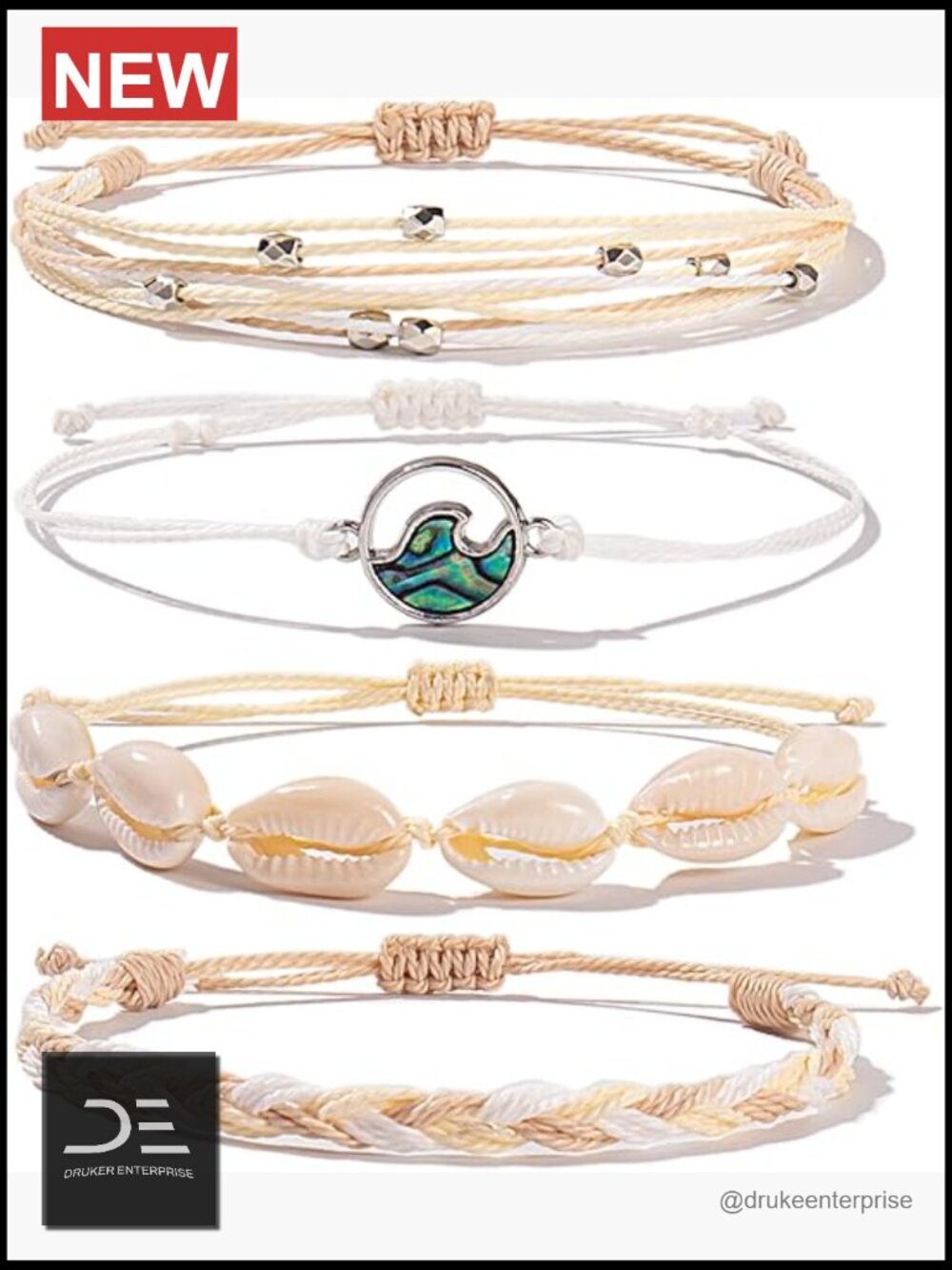 Boho Wave String Bracelets Puka Shell Bead Pack Adjustable Surf Style Jewelry